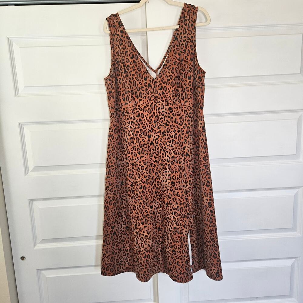 Ava & Viv Leopard Print Midi Dress - Plus Size 2XL - V-Neck A-Line with Slit